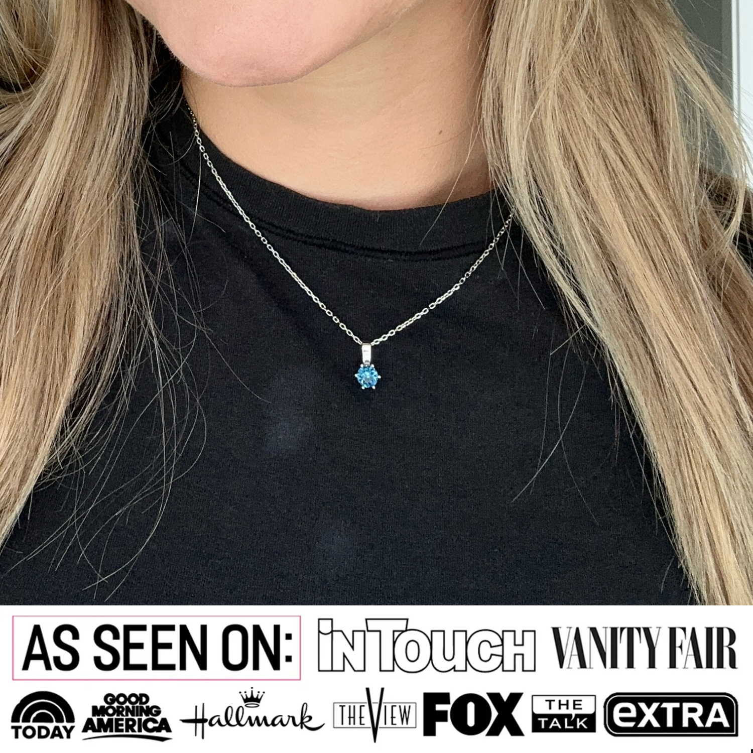 March Birthstone Aquamarine 18k White Gold Plated Solitaire Necklace with 1CT Swarovski Crystal