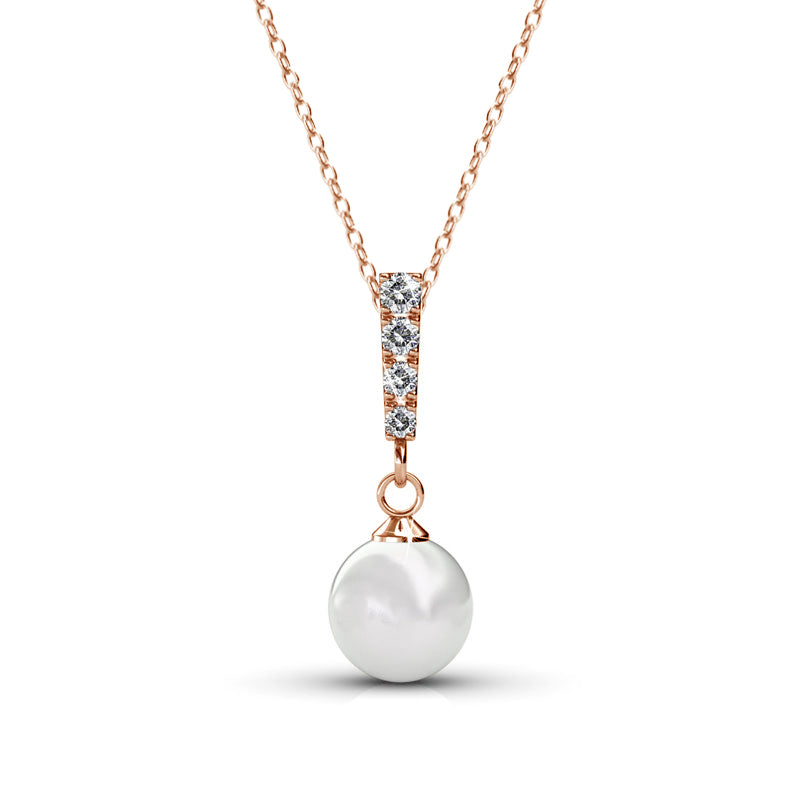 Gabrielle 18k White Gold Pearl Drop Pendant Necklace with Swarovski Crystals