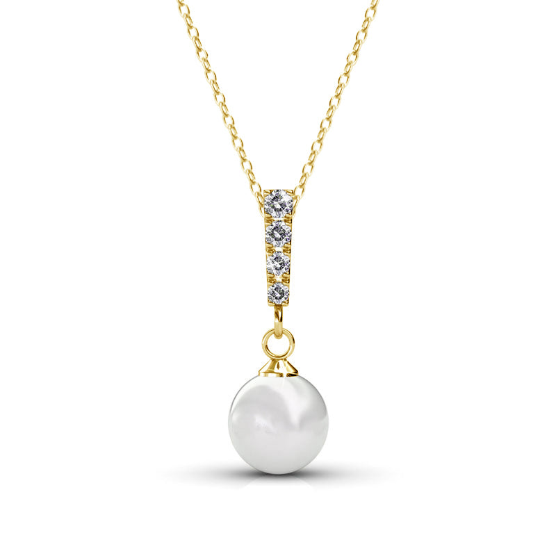 Gabrielle 18k White Gold Pearl Drop Pendant Necklace with Swarovski Crystals