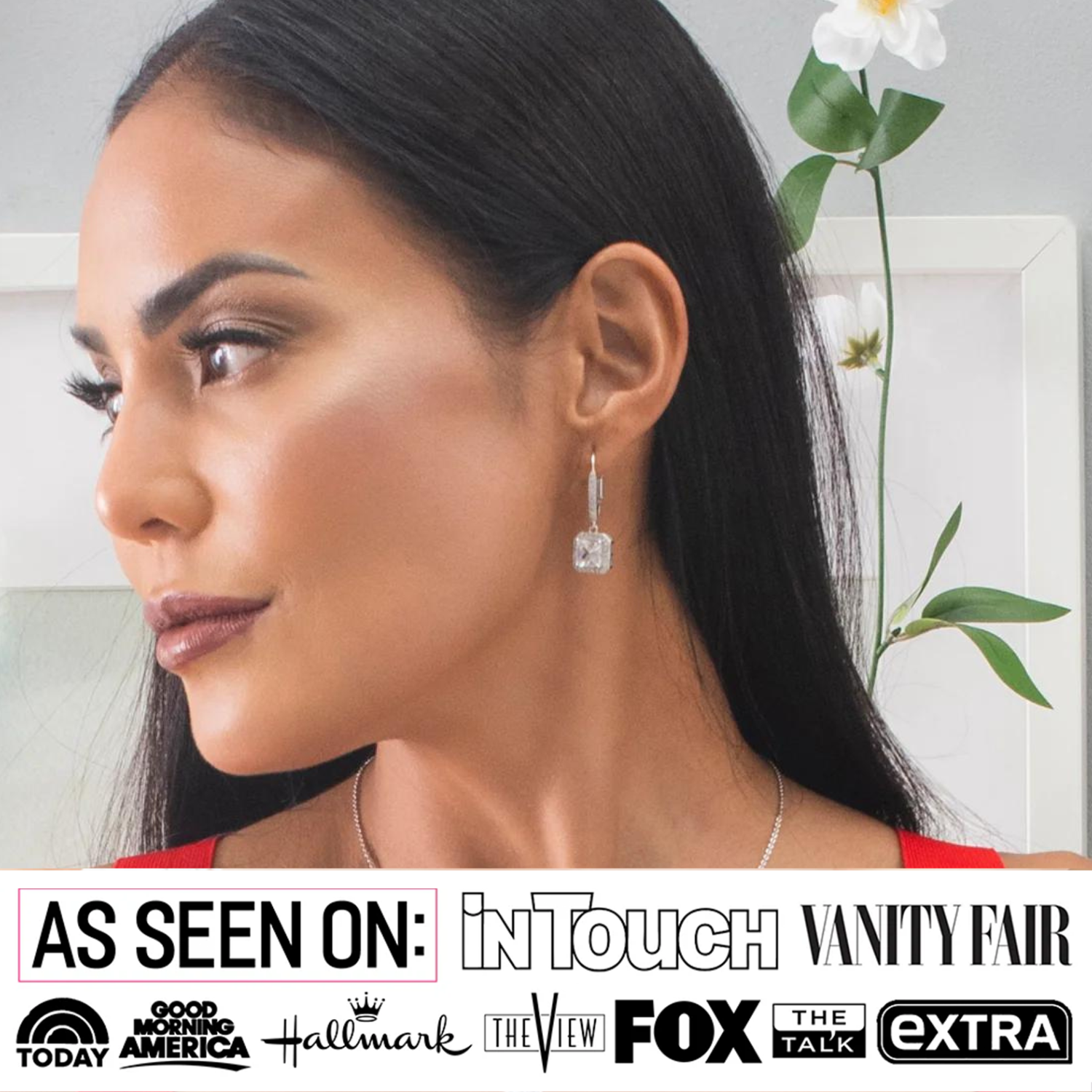 Ivy 18k White Gold Plated Halo Dangle Earrings with Princess Cut Simulated Diamond Crystals — Fab Fav Sale