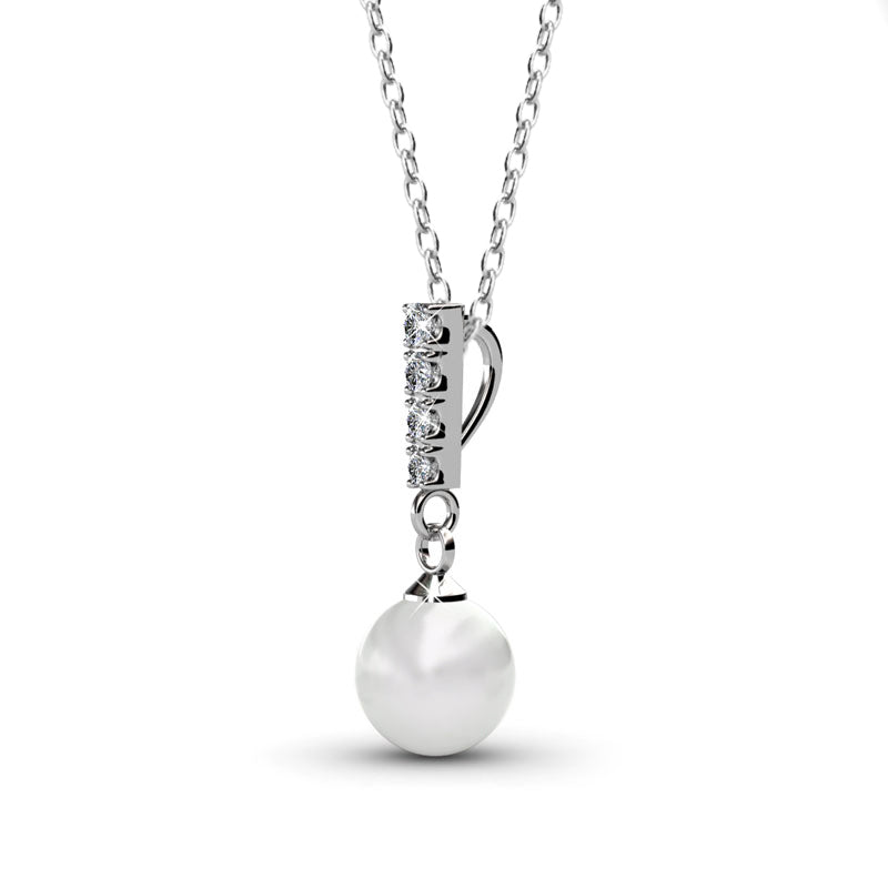 Gabrielle 18k White Gold Pearl Drop Pendant Necklace with Swarovski Crystals