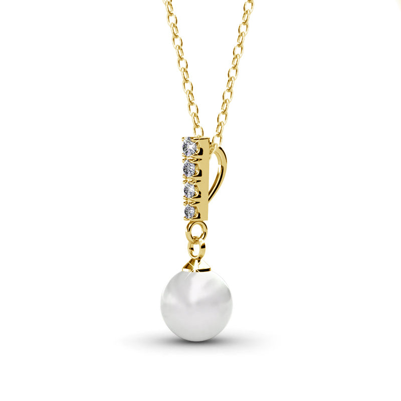 Gabrielle 18k White Gold Pearl Drop Pendant Necklace with Swarovski Crystals