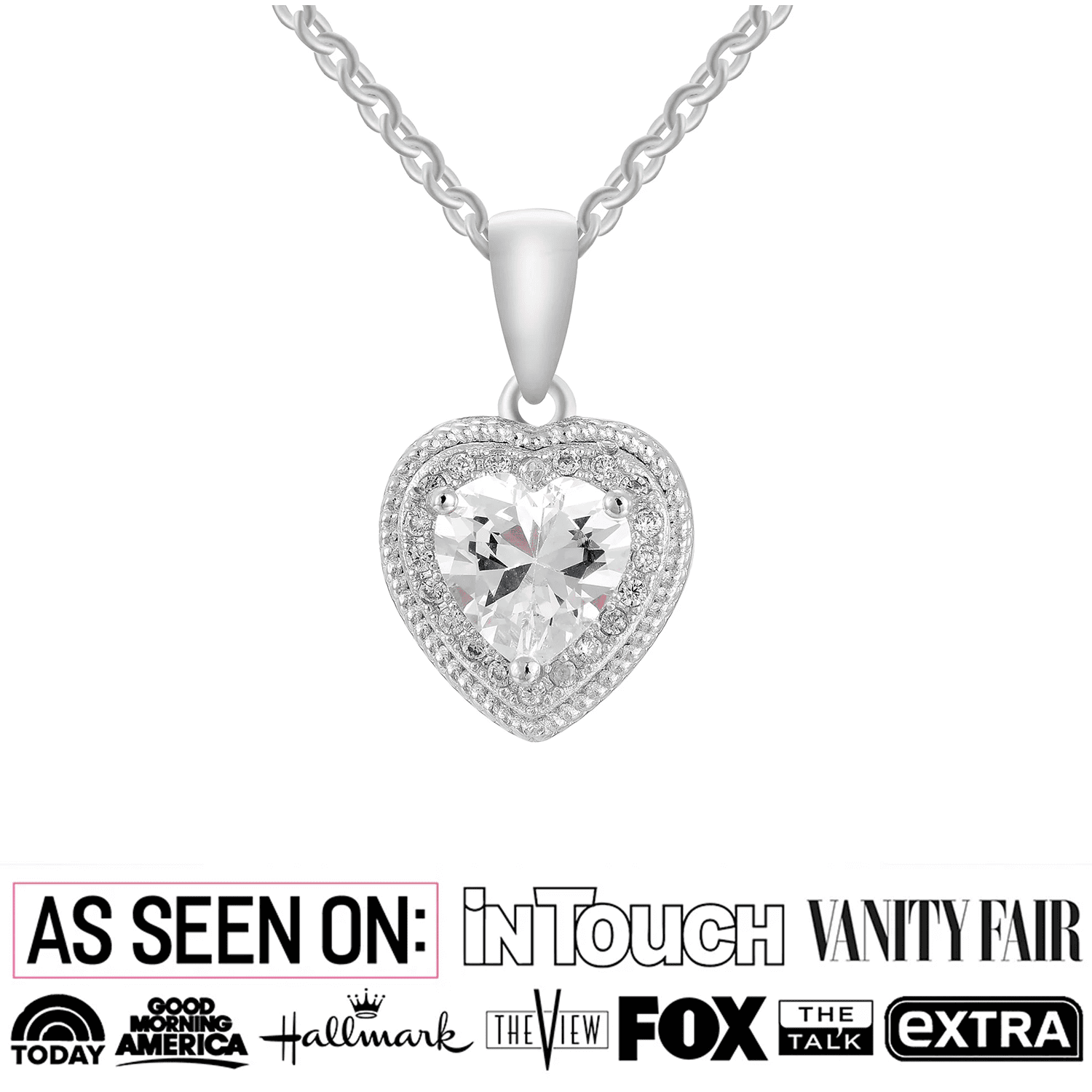 Coraline 18k White Gold Plated Heart Pendant Necklace with Simulated Diamond Crystals