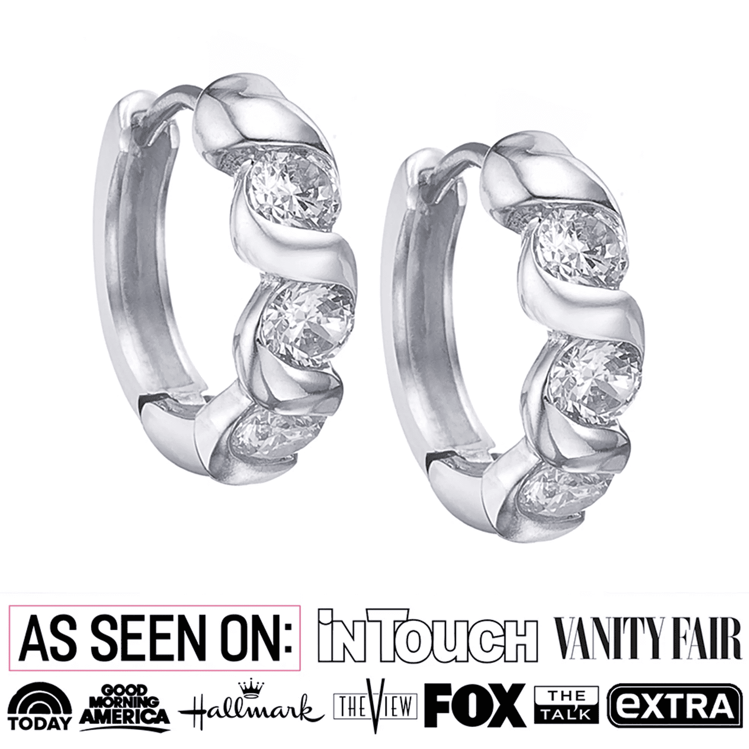 Eleanor 18k White Gold Plated Silver Hoop Earrings with Simulated Diamond Crystals