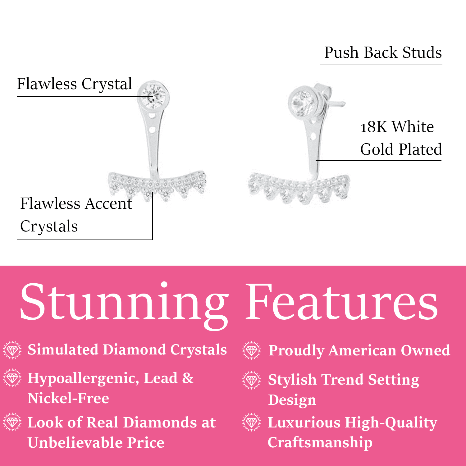 Stephanie Sterling Silver Drop Stud Earrings with Simulated Diamond Crystals — Final Sale