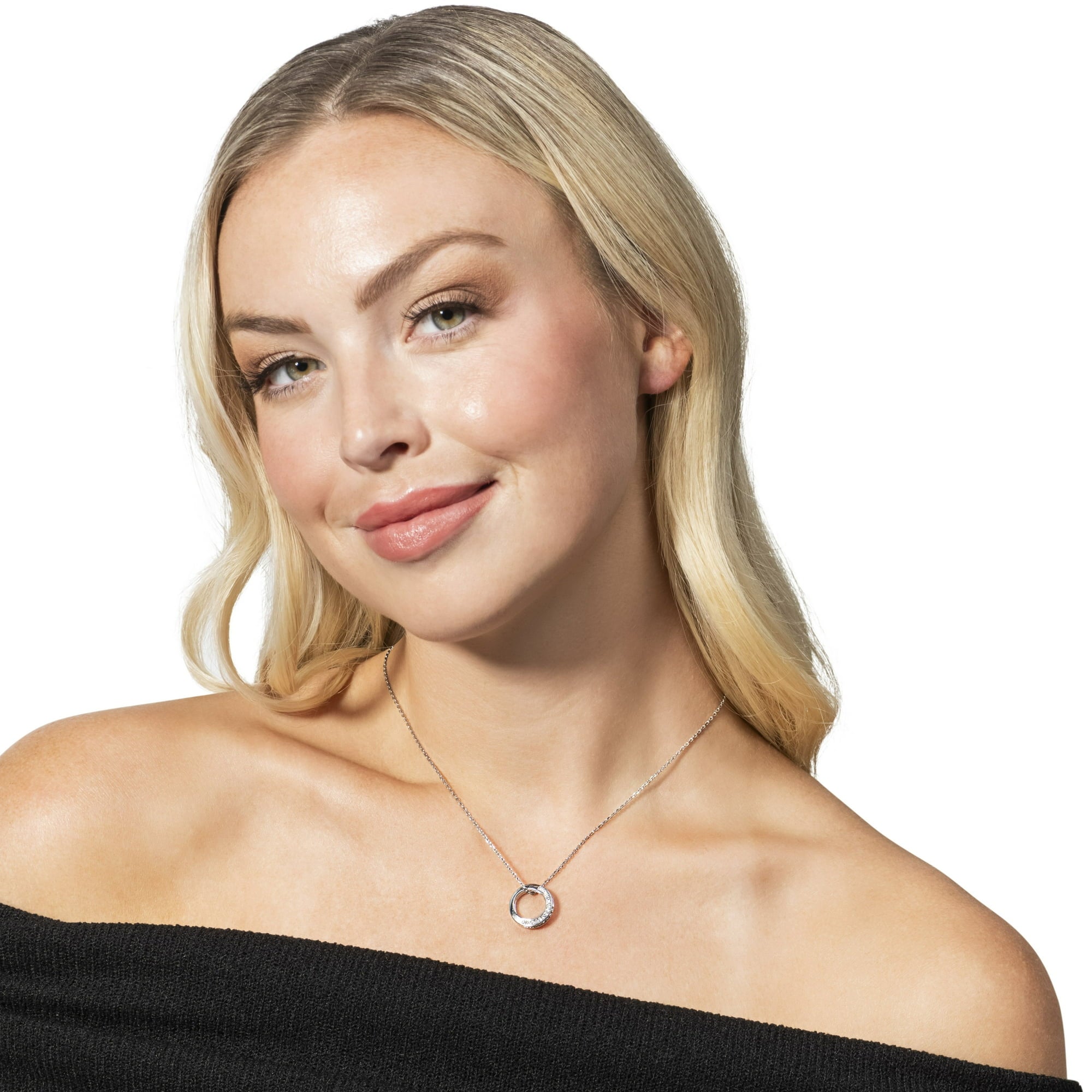Viviana 18k White Gold Plated Hoop Pendant Necklace and Earring Set with Swarovski Crystals
