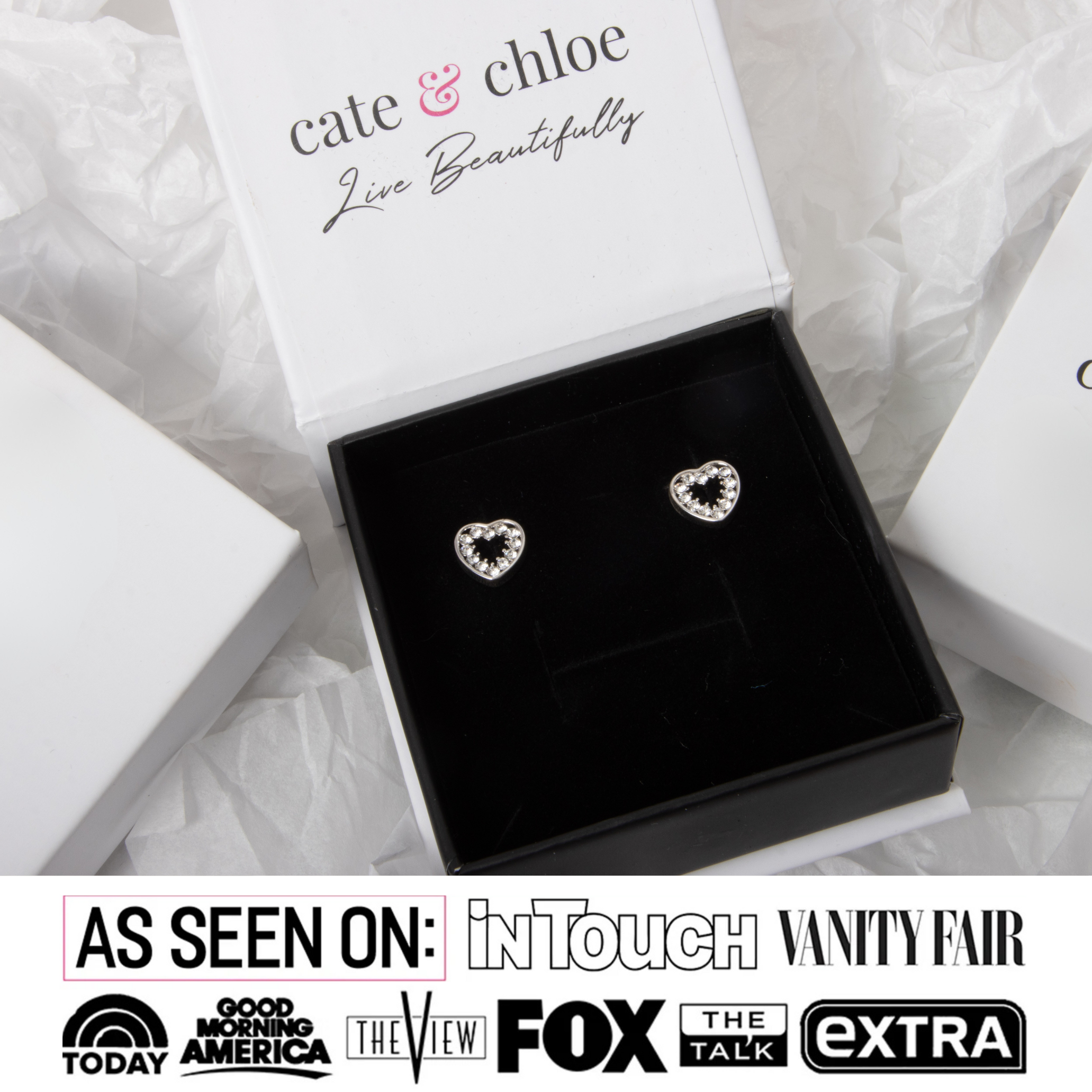 Ainsley 18k White Gold Plated Heart Earrings with Swarovski Crystals