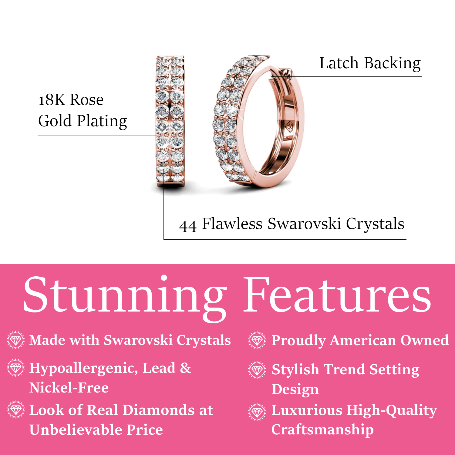 Alice 18k White Gold Plated 17mm Hoop Earrings with Swarovski Crystals