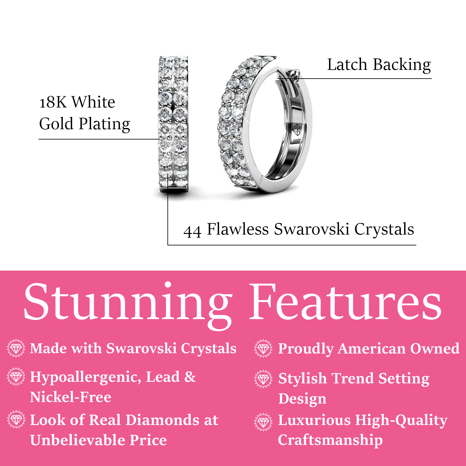 Alice 18k White Gold Plated 17mm Hoop Earrings with Swarovski Crystals