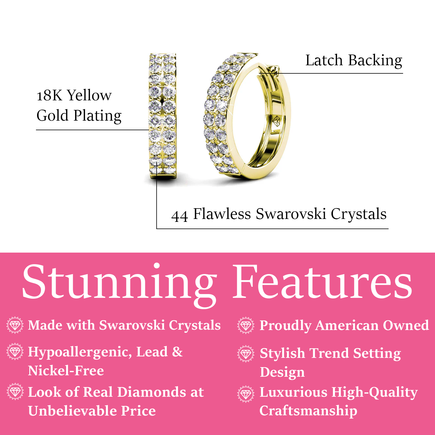 Alice 18k White Gold Plated 17mm Hoop Earrings with Swarovski Crystals
