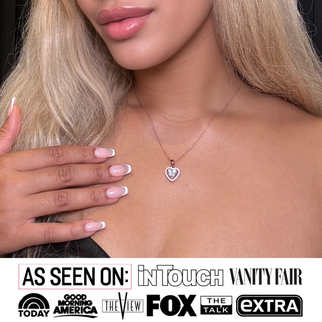 Amora 18k Gold Plated Heart Pendant Necklace with Simulated Diamond Crystals(3 Pair Set)