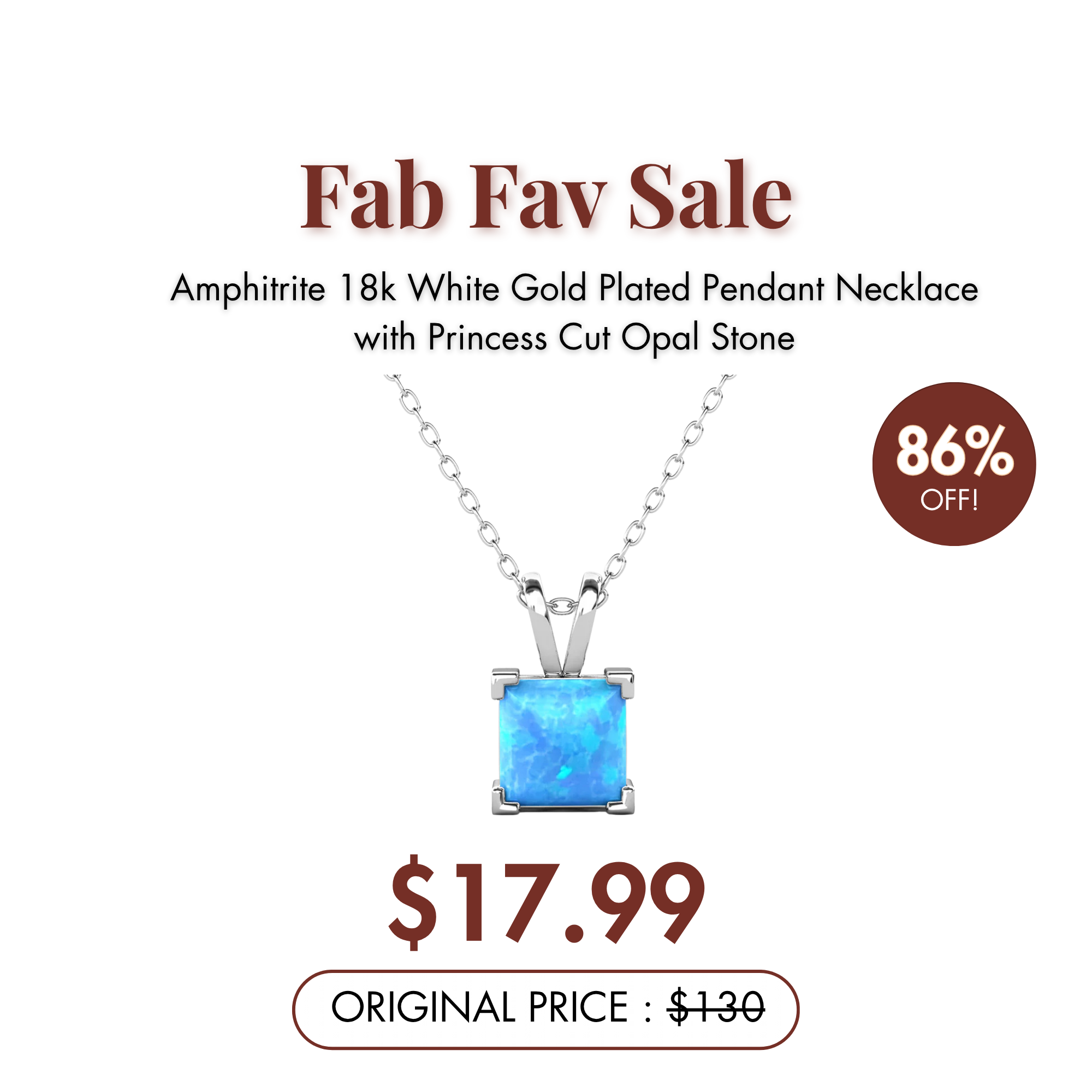 Amphitrite 18k White Gold Plated Pendant Necklace with Princess Cut Opal Stone — Fab Fav Sale