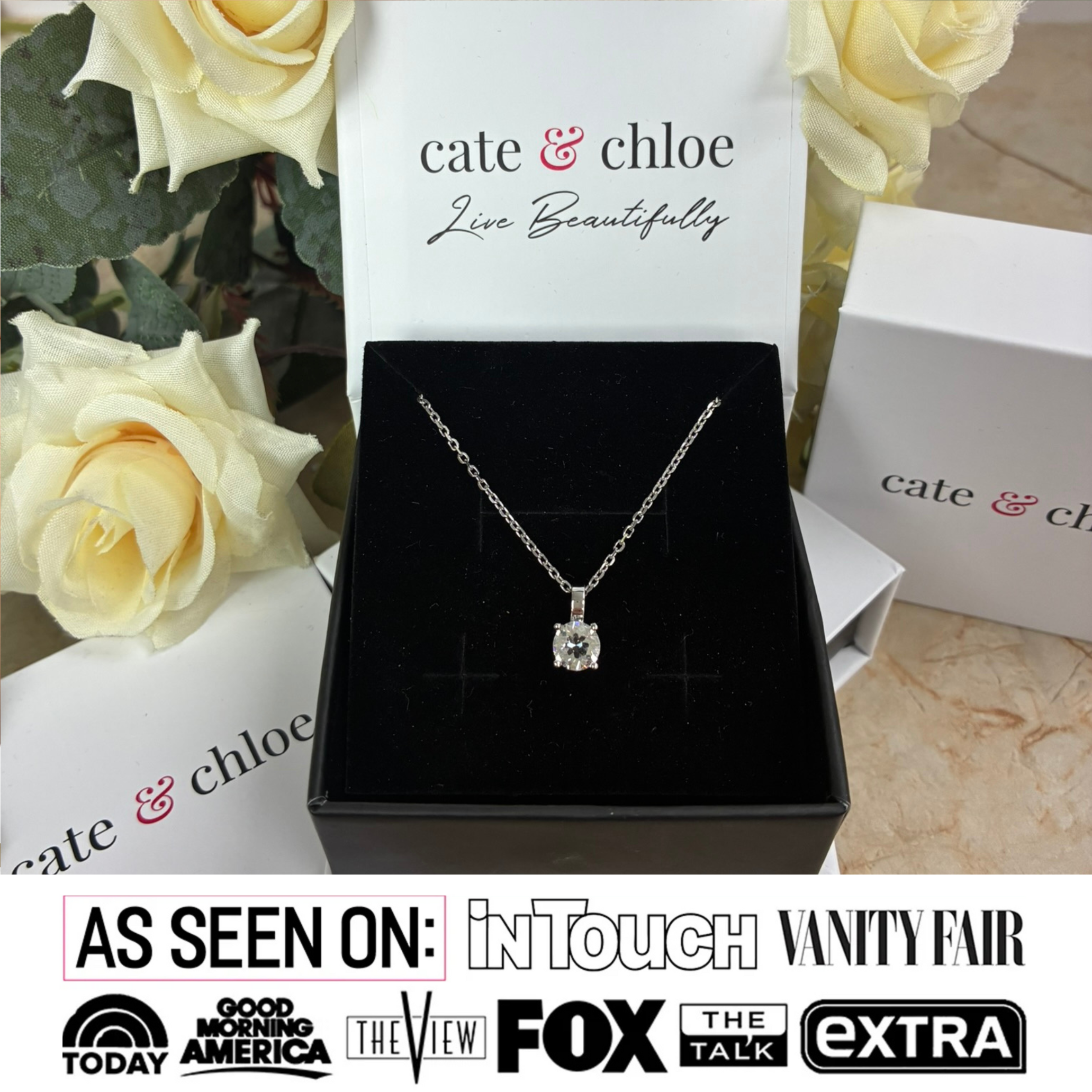 Araylia 18k White Gold Plated Necklace with Solitaire Round Cut Swarovski Crystal