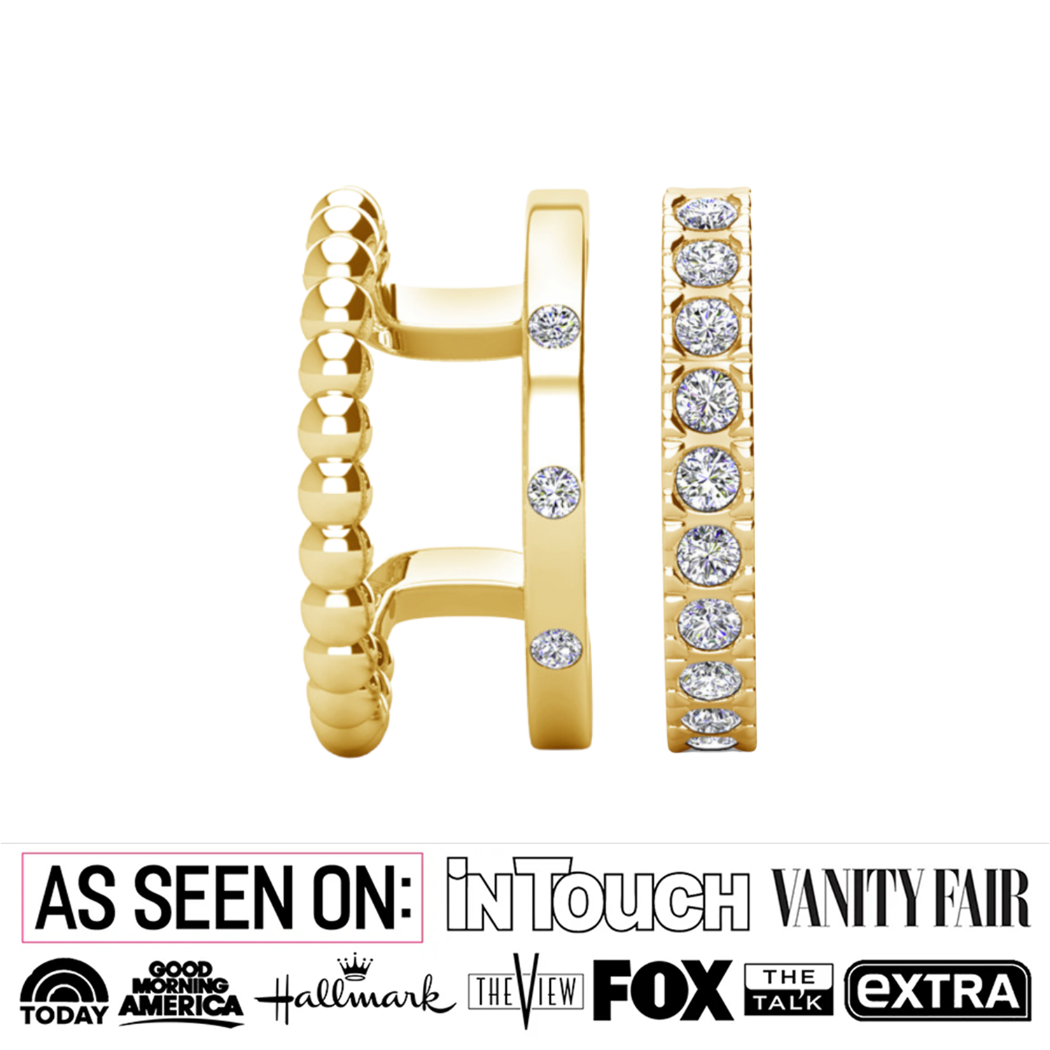 Sasha and Gloria 18k White Gold Plated 10mm Hoop Ear Cuffs with Swarovski Crystals (2 Pair Set)