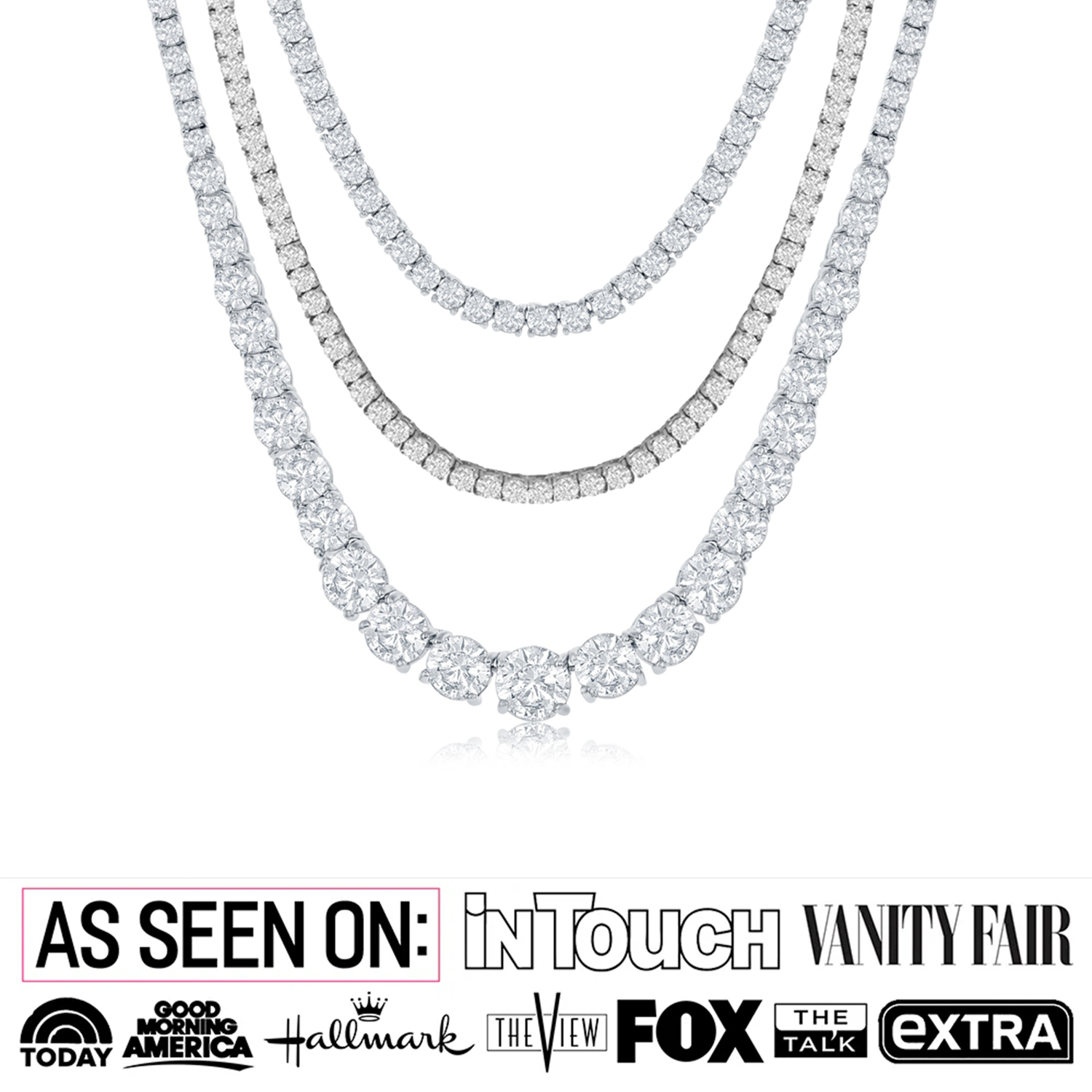 Pack of 3 - Whitney, Olivia, Kaylee 18k White Gold Plated Tennis Necklace with Simulated Diamond Crystals