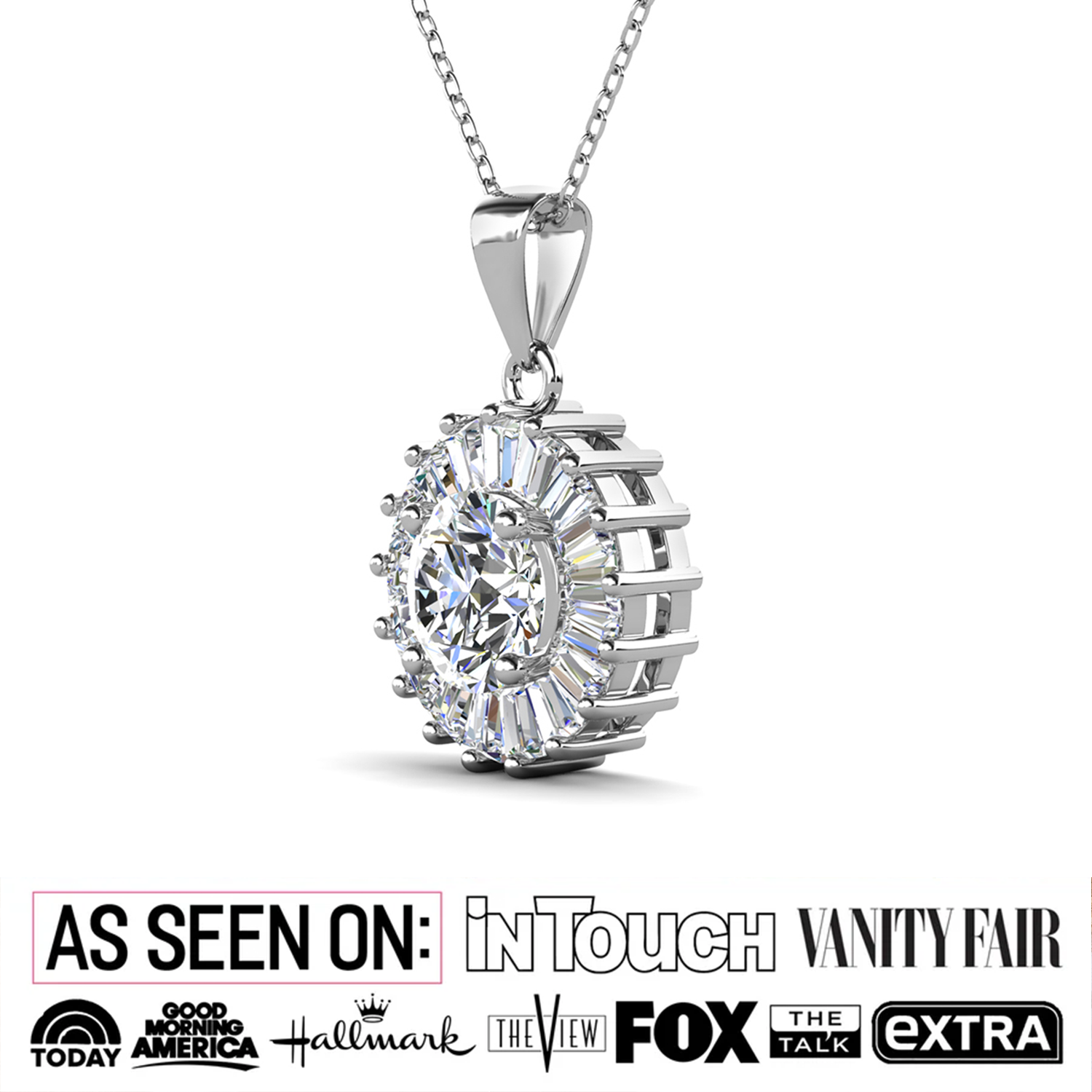 Ellee 18k White Gold Plated Silver Pendant Necklace with Simulated Diamond Crystals — Final Sale