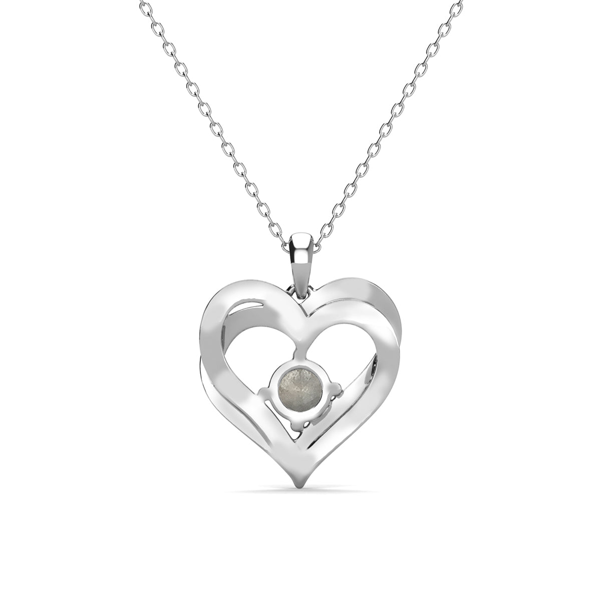 Forever March Birthstone 18k White Gold Plated Silver Double Heart Diamond Necklace with Swarovski Crystals