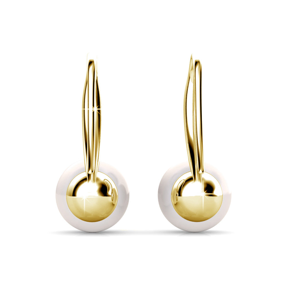 Ann 18k White Gold Freshwater Pearl Drop Earrings with Swarovski Crystals