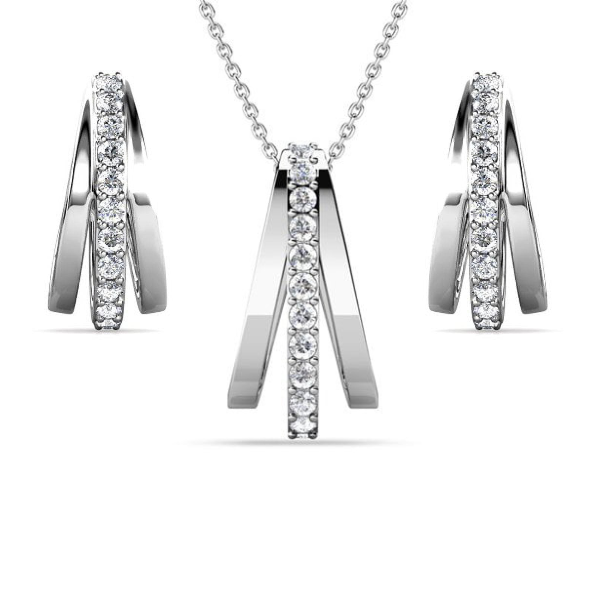 Bella 18k White Gold Necklace and Earrings Jewelry Set with Swarovski Crystals