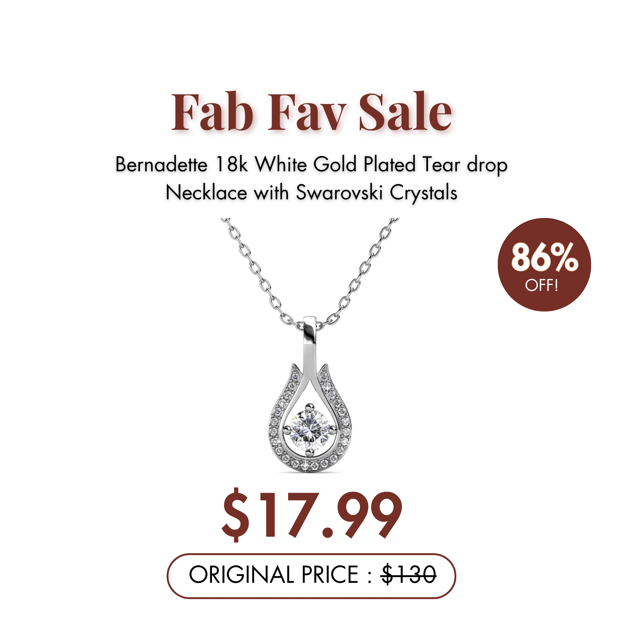 Bernadette 18k White Gold Plated Tear drop Necklace with Swarovski Crystals — Fab Fav Sale