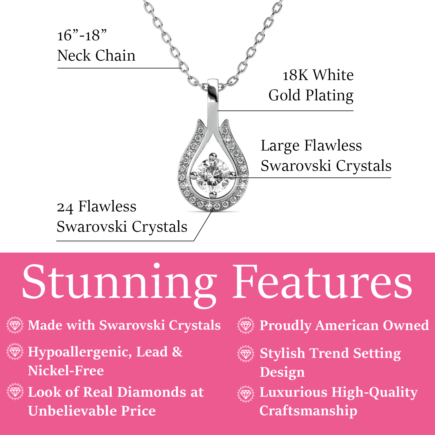 Bernadette 18k White Gold Plated Tear drop Necklace with Swarovski Crystals — Fab Fav Sale