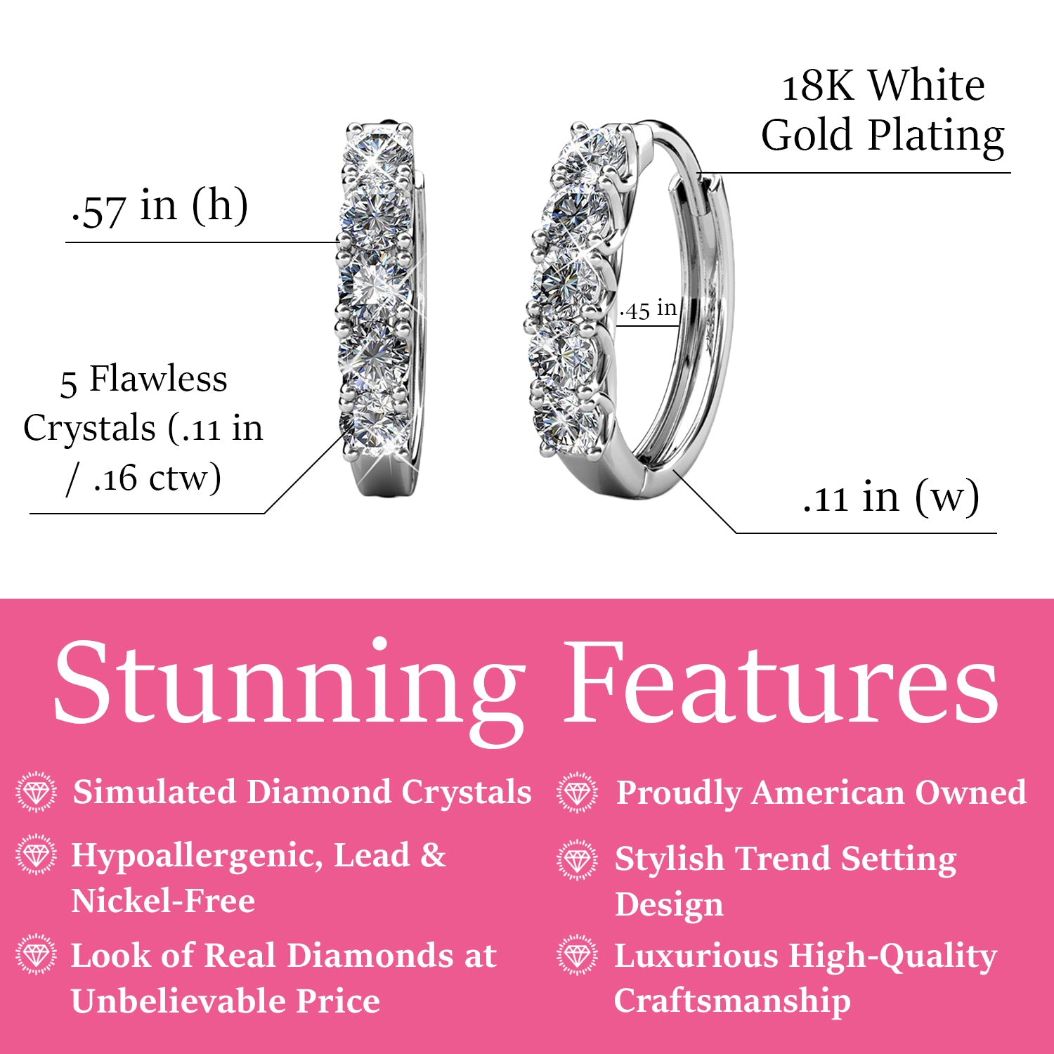 Bethany 18k White Gold Plated Hoop Crystal Earrings for Women