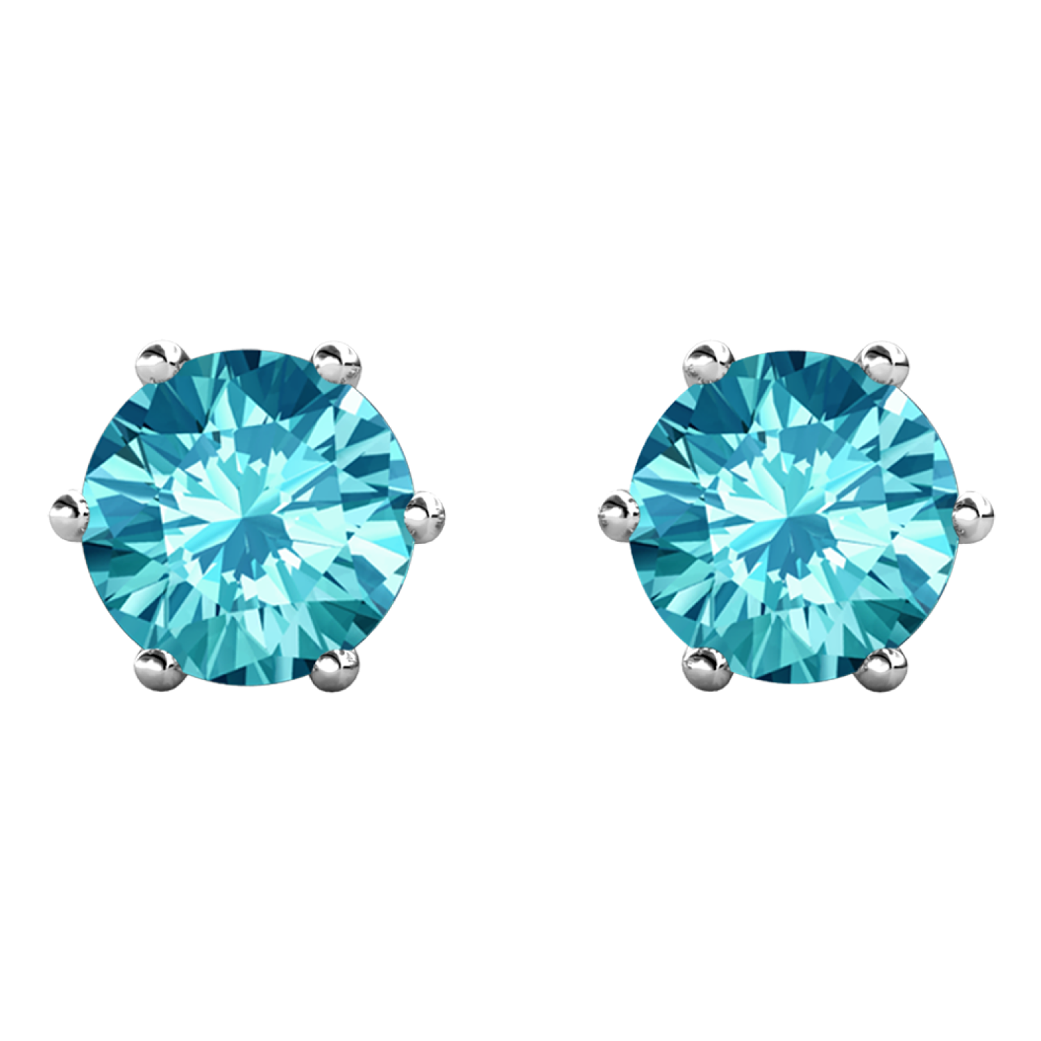 三月生日石海蓝宝石耳环,18k 白金镀金耳钉,1 克拉水晶
