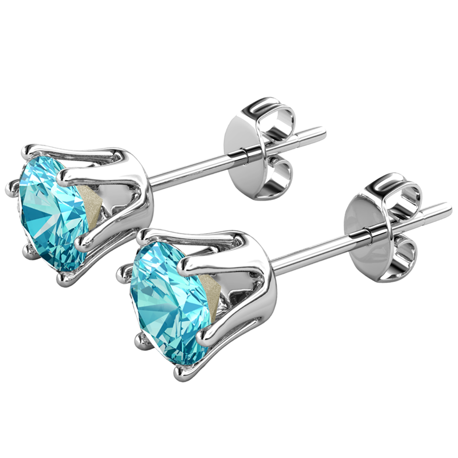 三月生日石海蓝宝石耳环,18k 白金镀金耳钉,1 克拉水晶