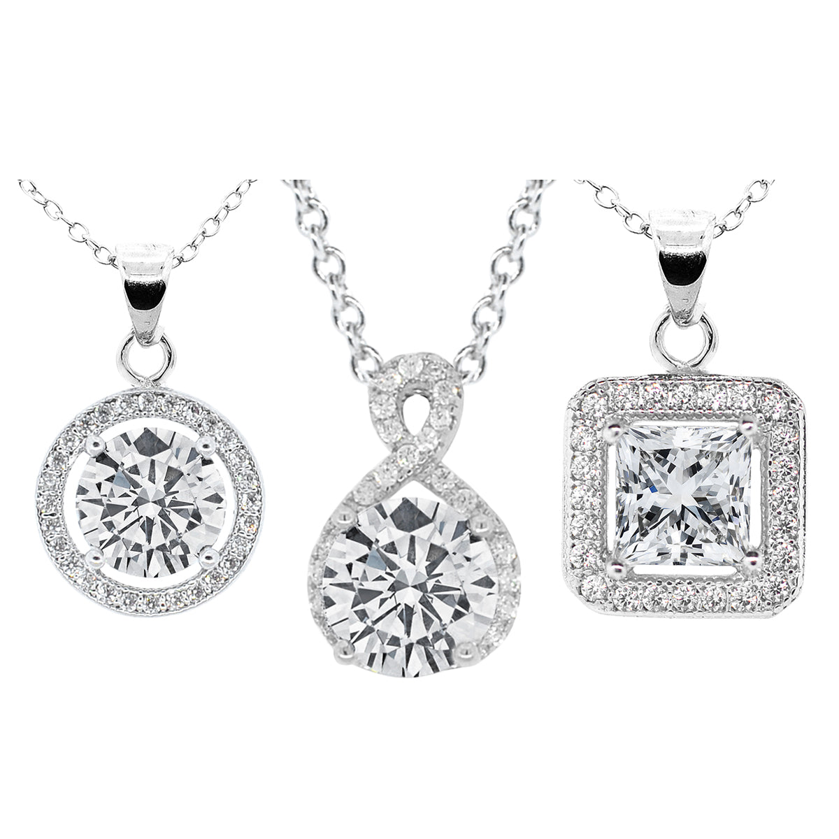 Pack of 3 - Blake, Ivy, Alessandra White Gold Plated Pendant Necklace for Women