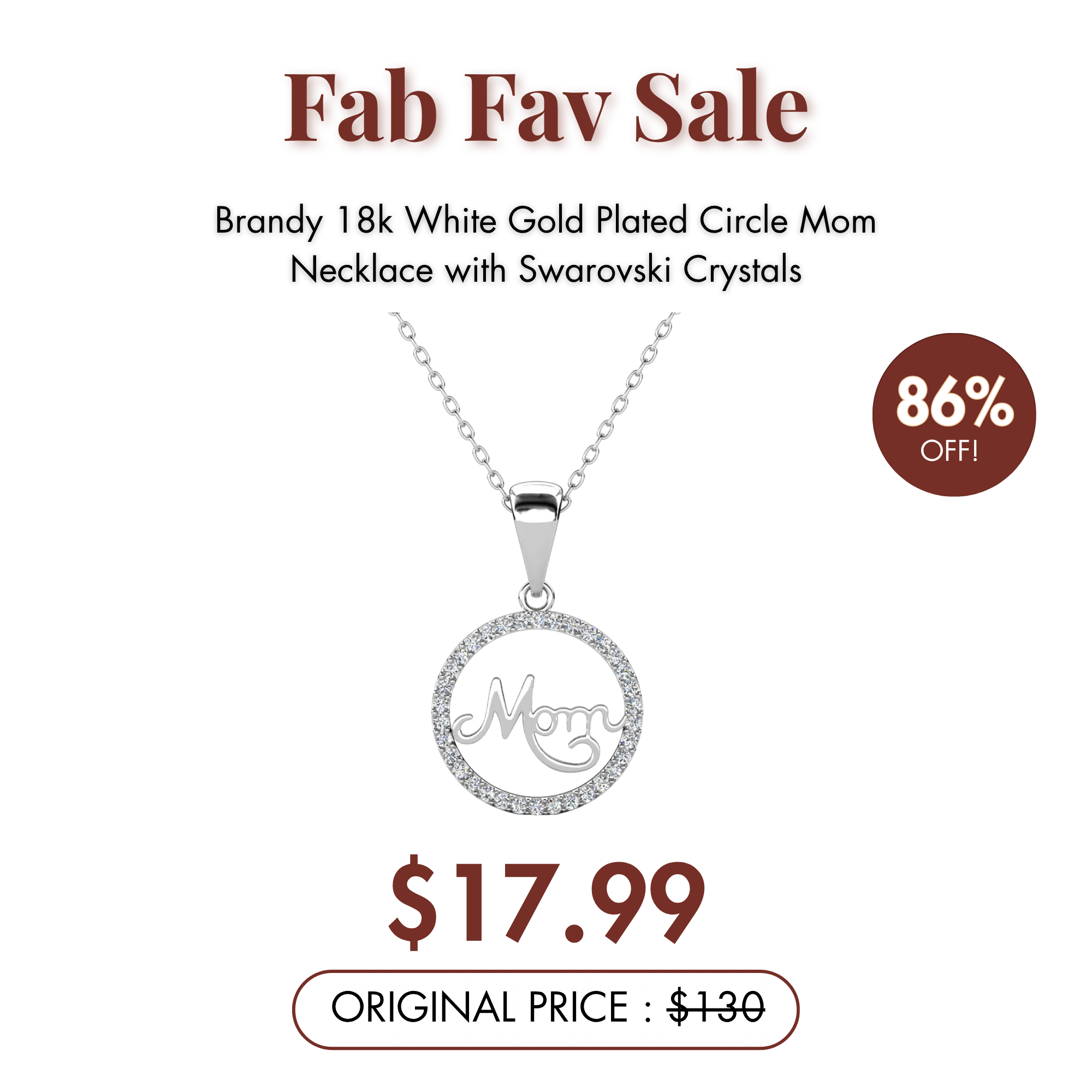 Brandy 18k White Gold Plated Circle Mom Necklace with Swarovski Crystals — Fab Fav Sale