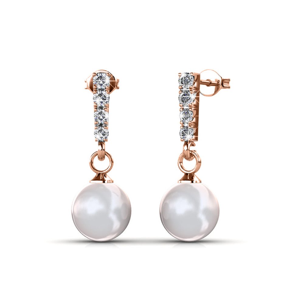 Gabrielle 18k White Gold Plated Pearl Drop Earrings with Swarovski Crystals