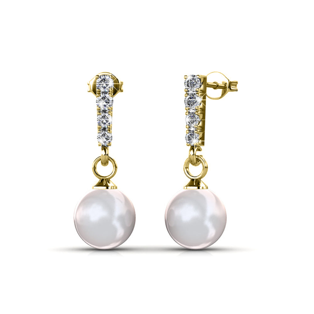 Gabrielle 18k White Gold Plated Pearl Drop Earrings with Swarovski Crystals