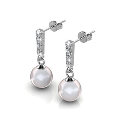 Gabrielle 18k White Gold Plated Pearl Drop Earrings with Swarovski Crystals