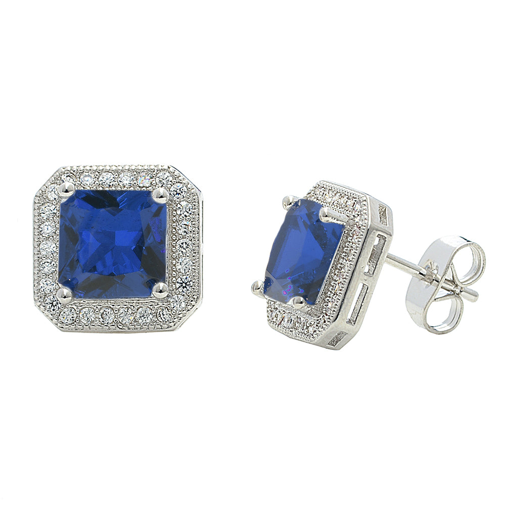 Londyn 18k White Gold Plated Princess Cut Halo Stud Earrings with Simulated Diamond Crystals — Fab Fav Sale