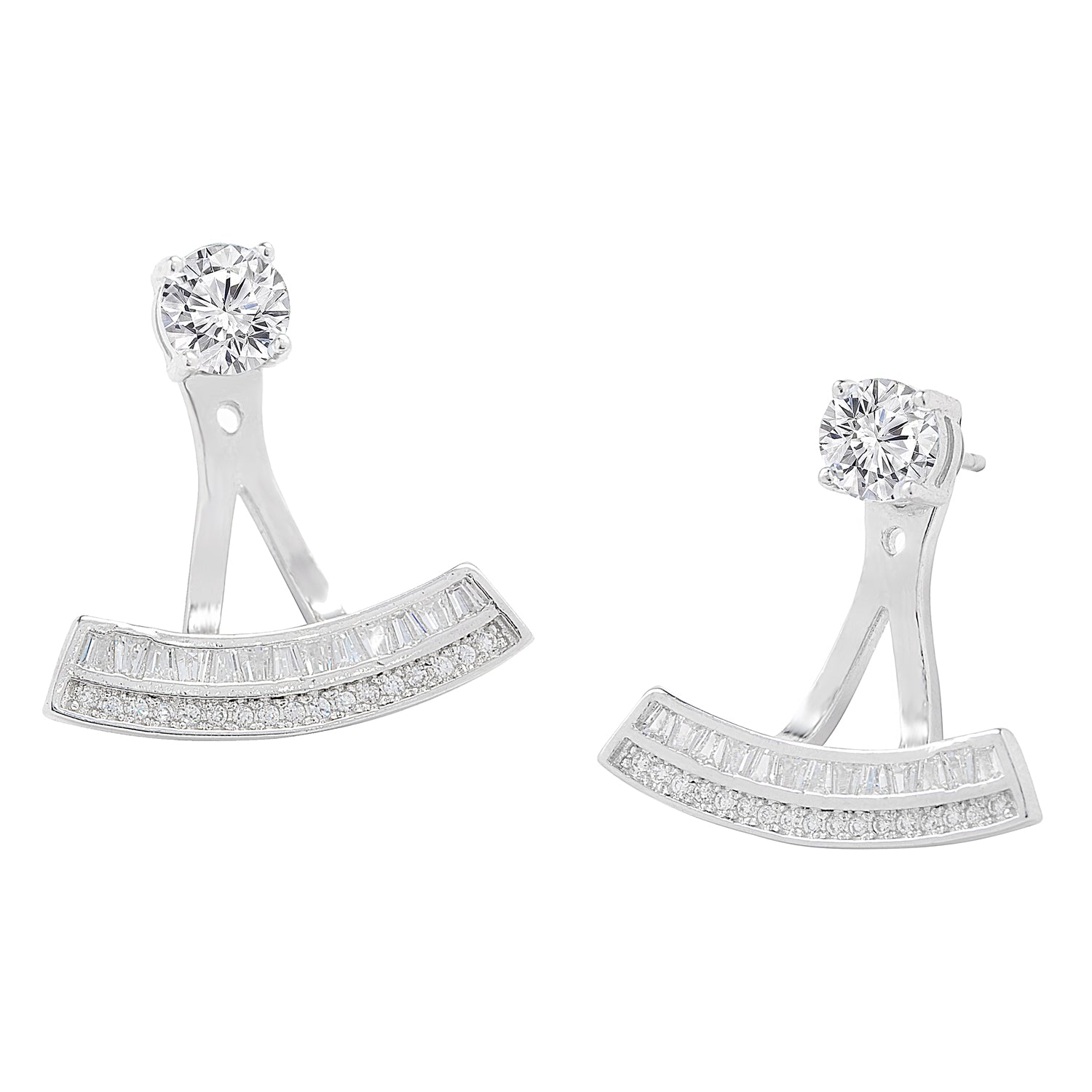 Aria 18k White Gold Plated Silver Drop Earrings with Simulated Diamond Crystals — Final Sale