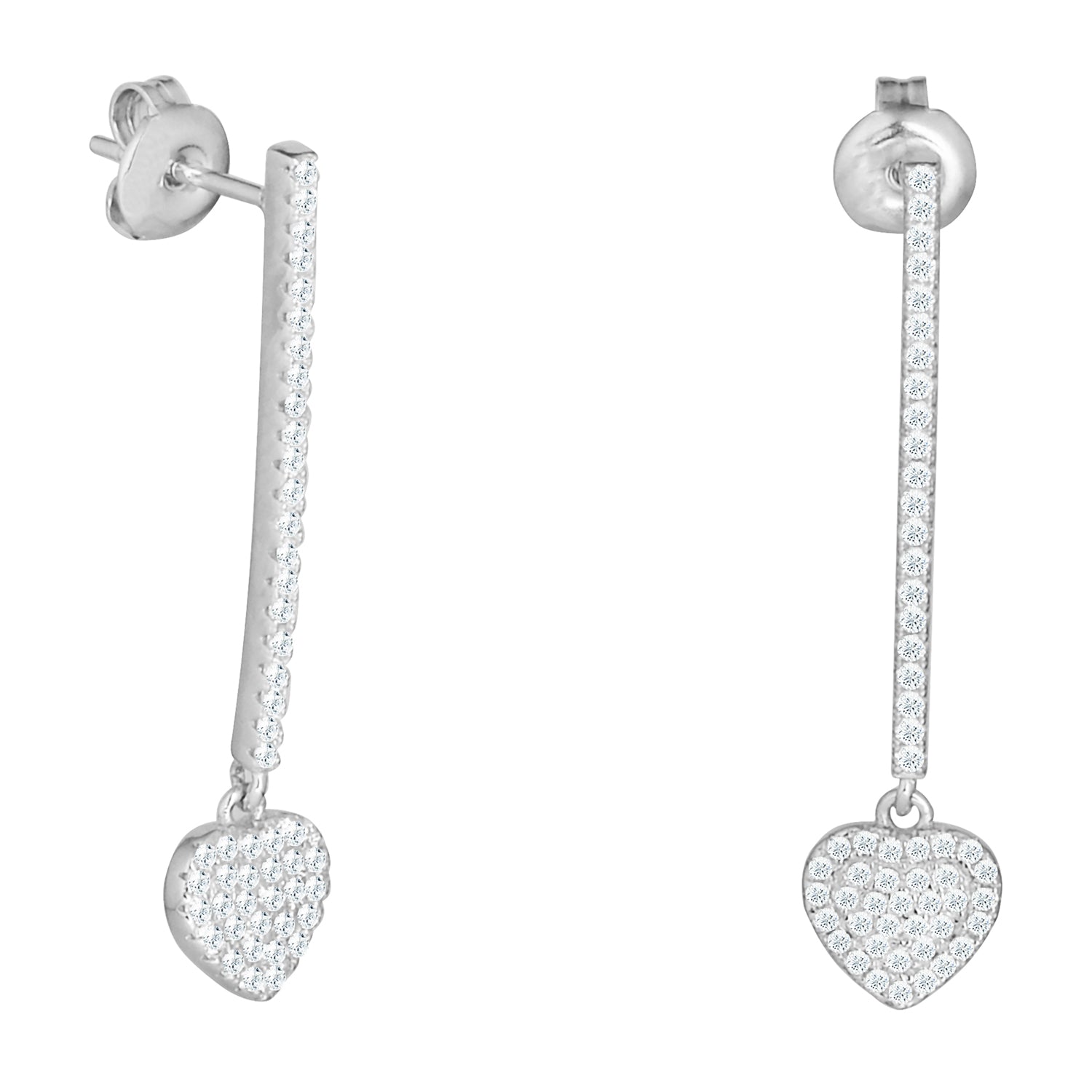 Ella 18k White Gold Plated Heart Drop Earrings with Simulated Diamond Crystals — Final Sale