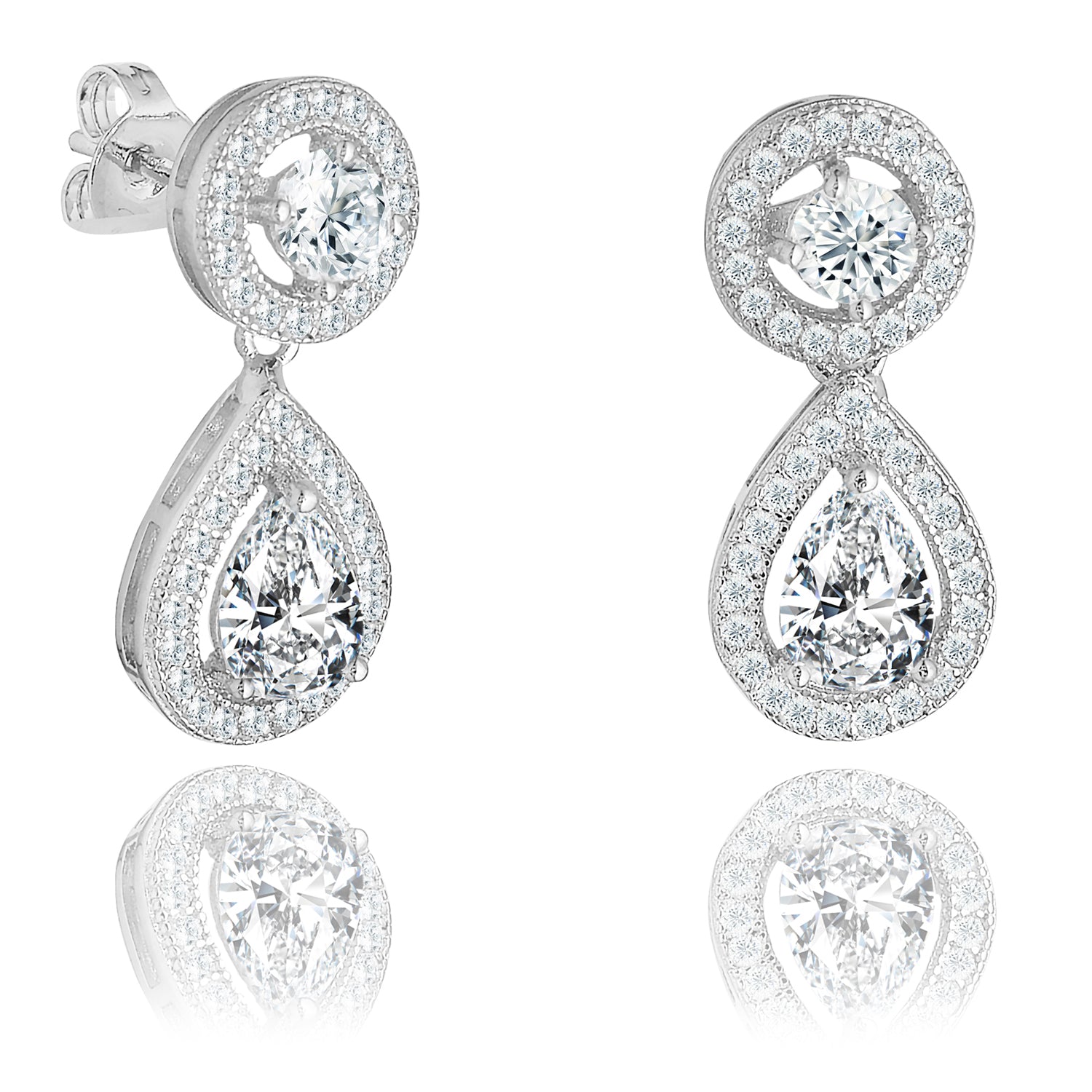 Elora 18k White Gold Plated Silver Tear Drop Stud Earrings with Simulated Diamond Crystals — Final Sale