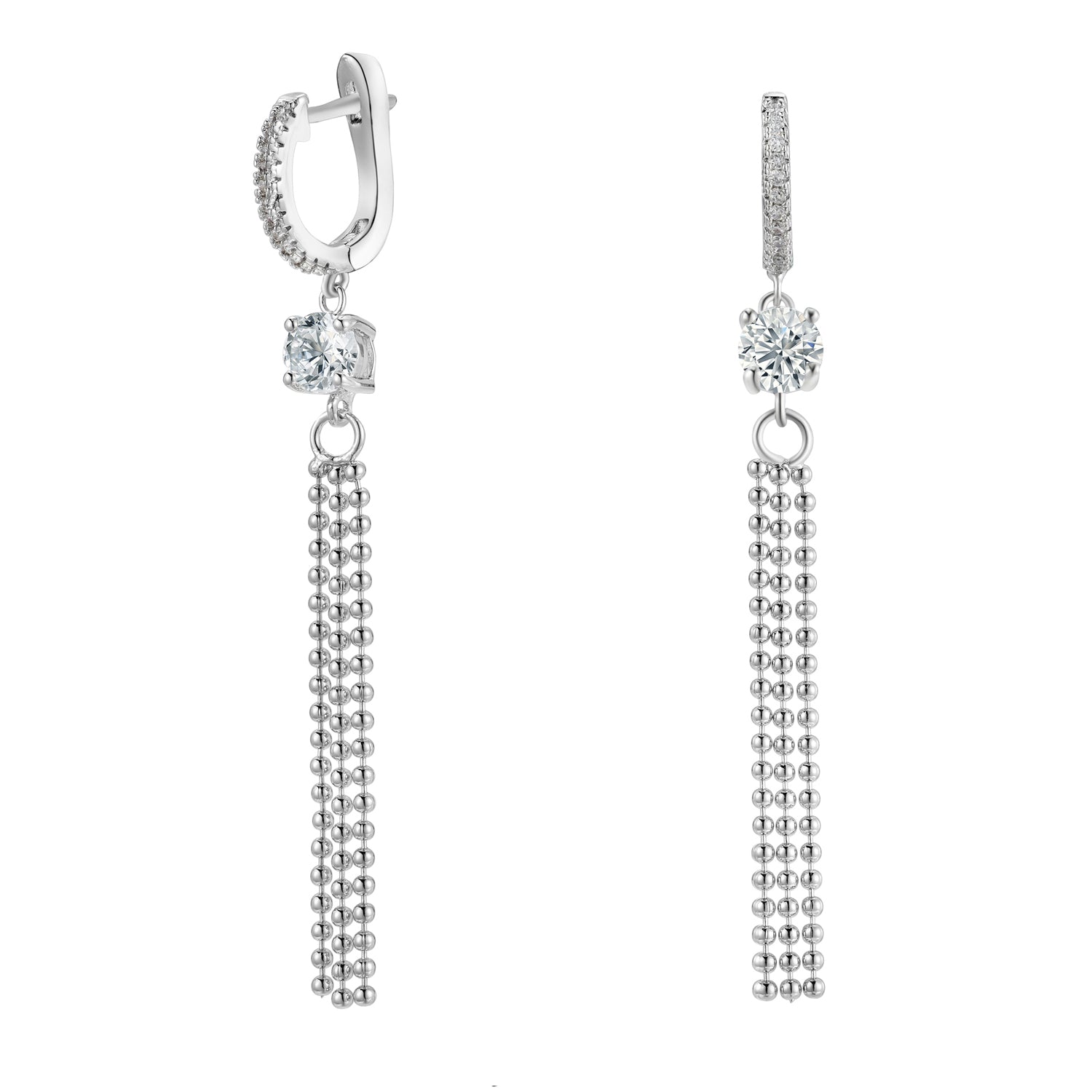 Raya 18k White Gold Plated Silver Hoop Dangle Earrings with Simulated Diamond Crystals  — Fab Fav Sale