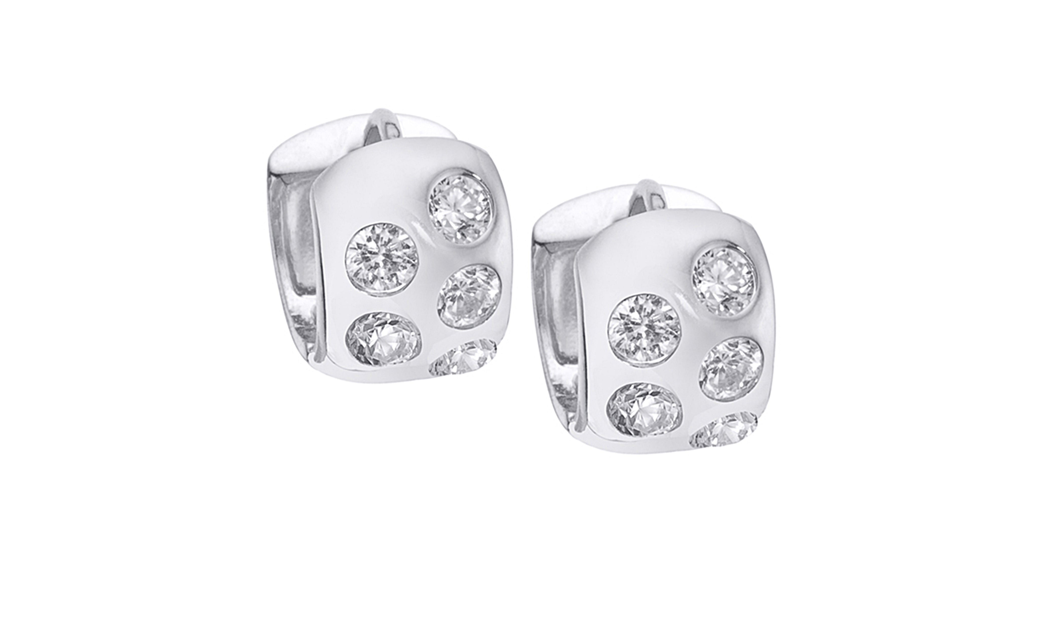 Penelope 18k White Gold Plated Silver Hoop Earrings with Simulated Diamond Crystals — Final Sale