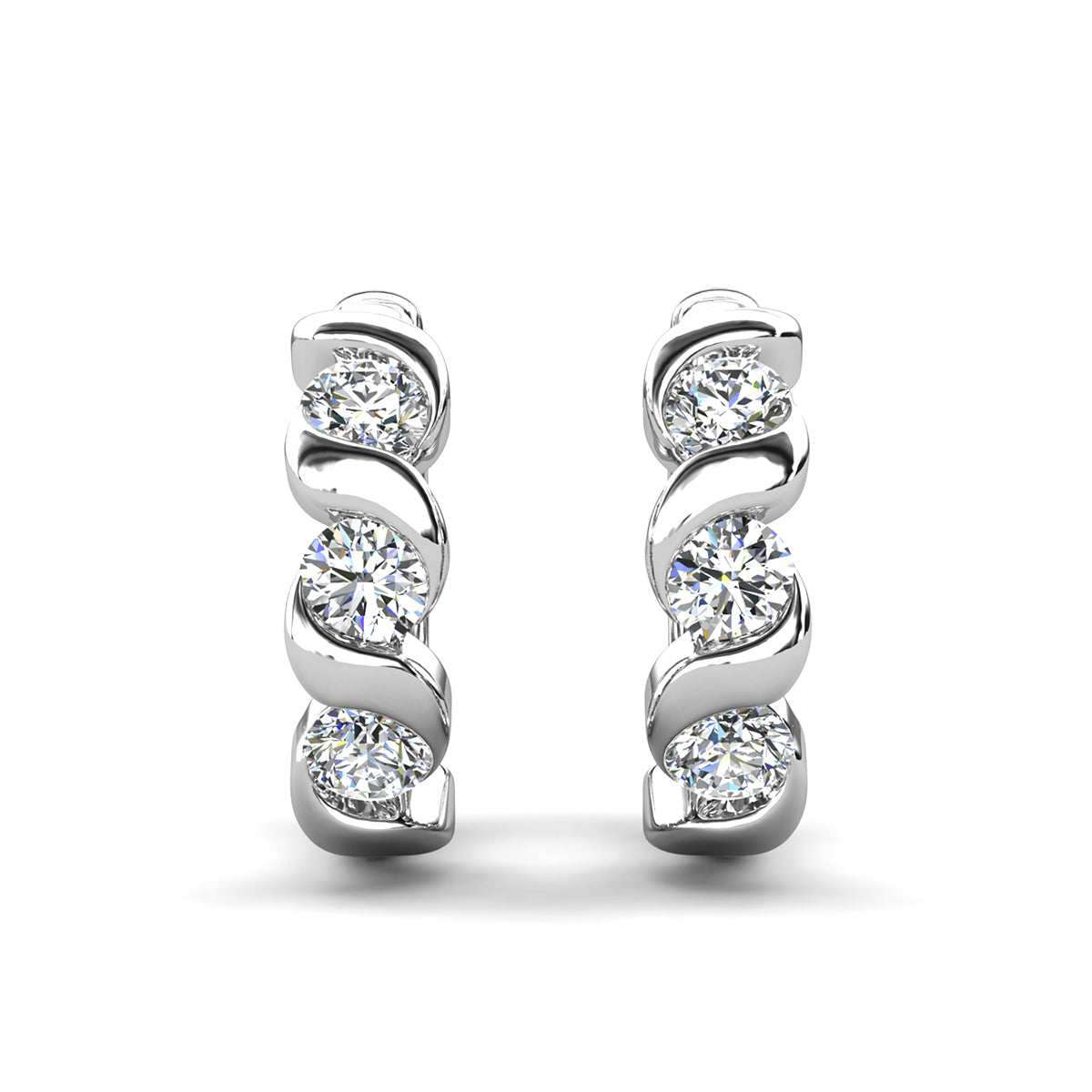 Eleanor 18k White Gold Plated Silver Hoop Earrings with Simulated Diamond Crystals