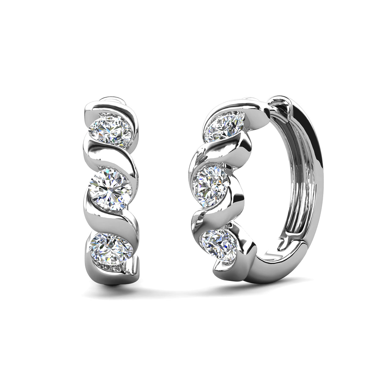 Eleanor 18k White Gold Plated Silver Hoop Earrings with Simulated Diamond Crystals