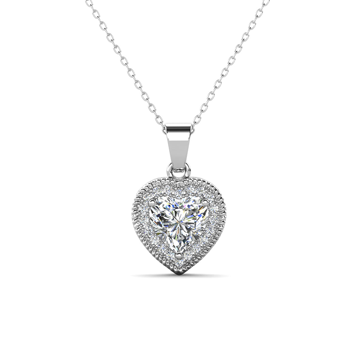 Coraline 18k White Gold Plated Heart Pendant Necklace with Simulated Diamond Crystals
