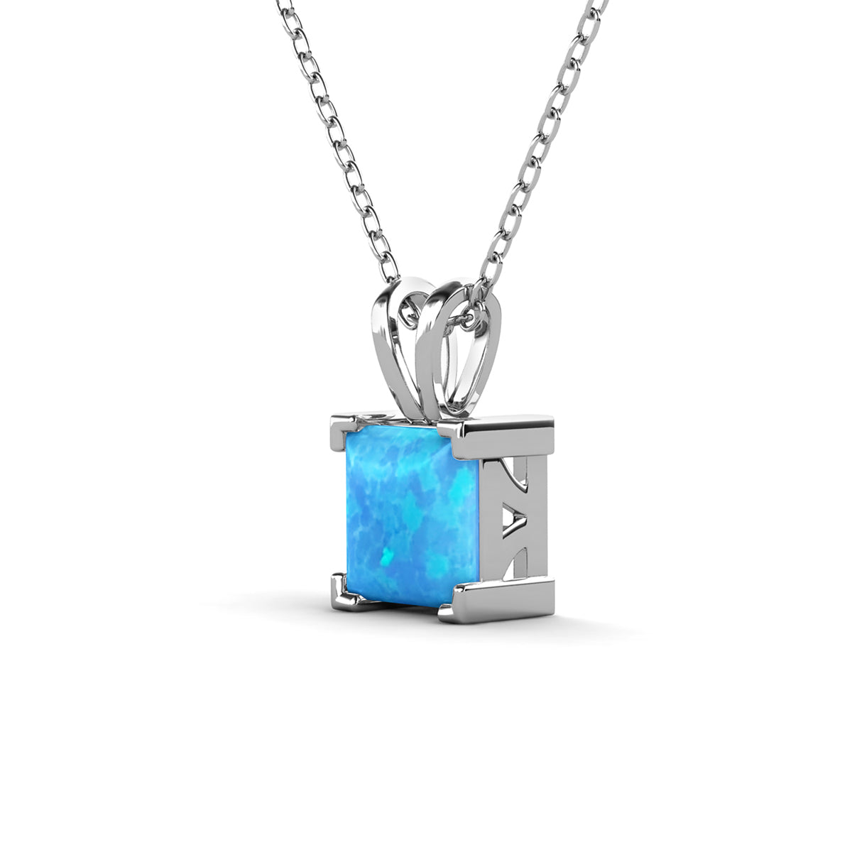 Amphitrite 18k White Gold Plated Pendant Necklace with Princess Cut Opal Stone — Fab Fav Sale