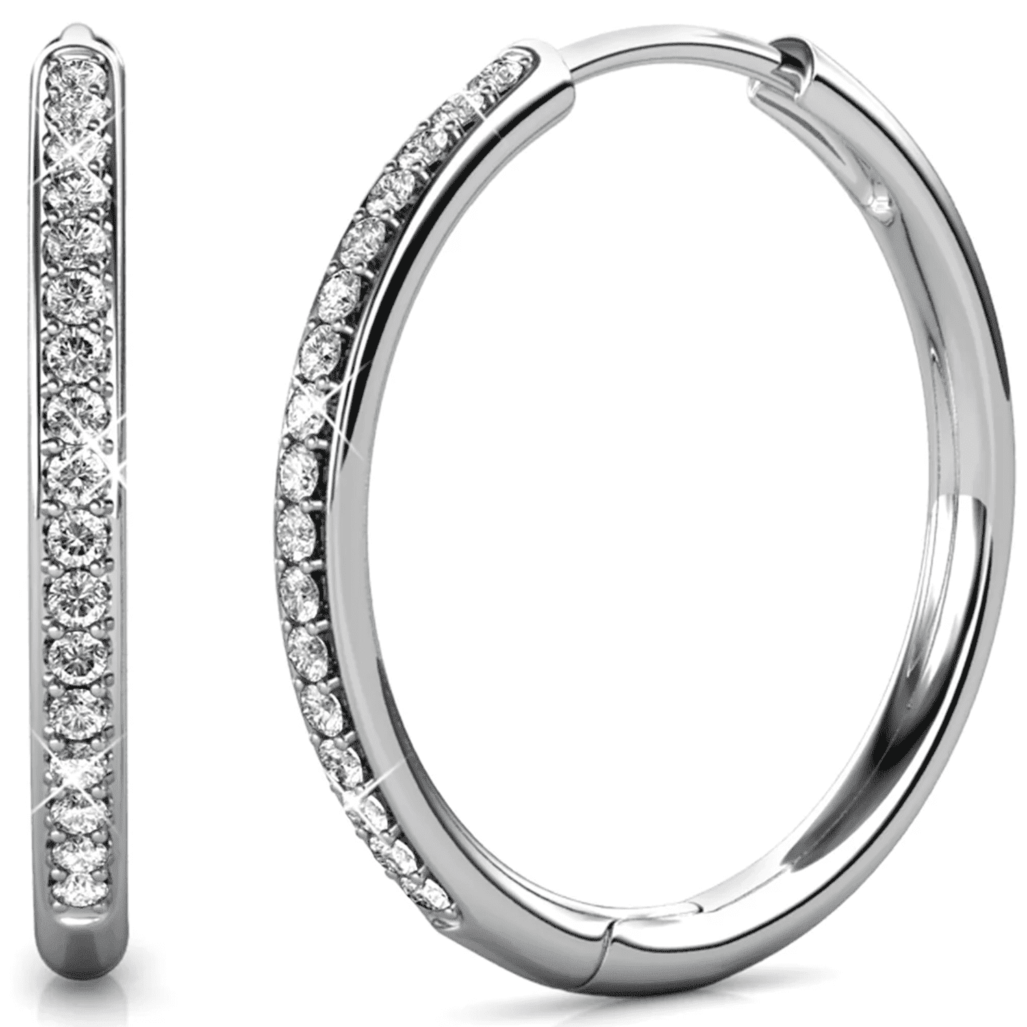 Pack of 3 - Bianca, Nadia, Lauren 18k White Gold Plated Hoop Earrings with Swarovski Crystals