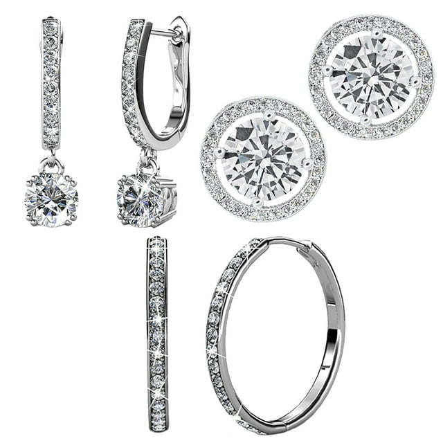 Pack of 3 - Bianca, McKenzie, Ariel 18k White Gold Plated Earrings with Simulated Diamond Crystals