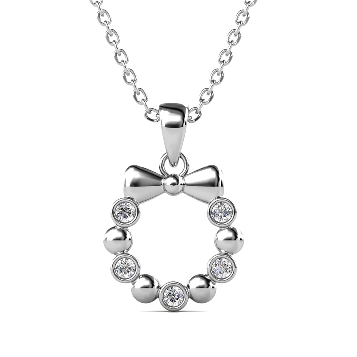 Edith 18k White Gold Plated Silver Ribbon Necklace and Earring Set with Swarovski Crystals