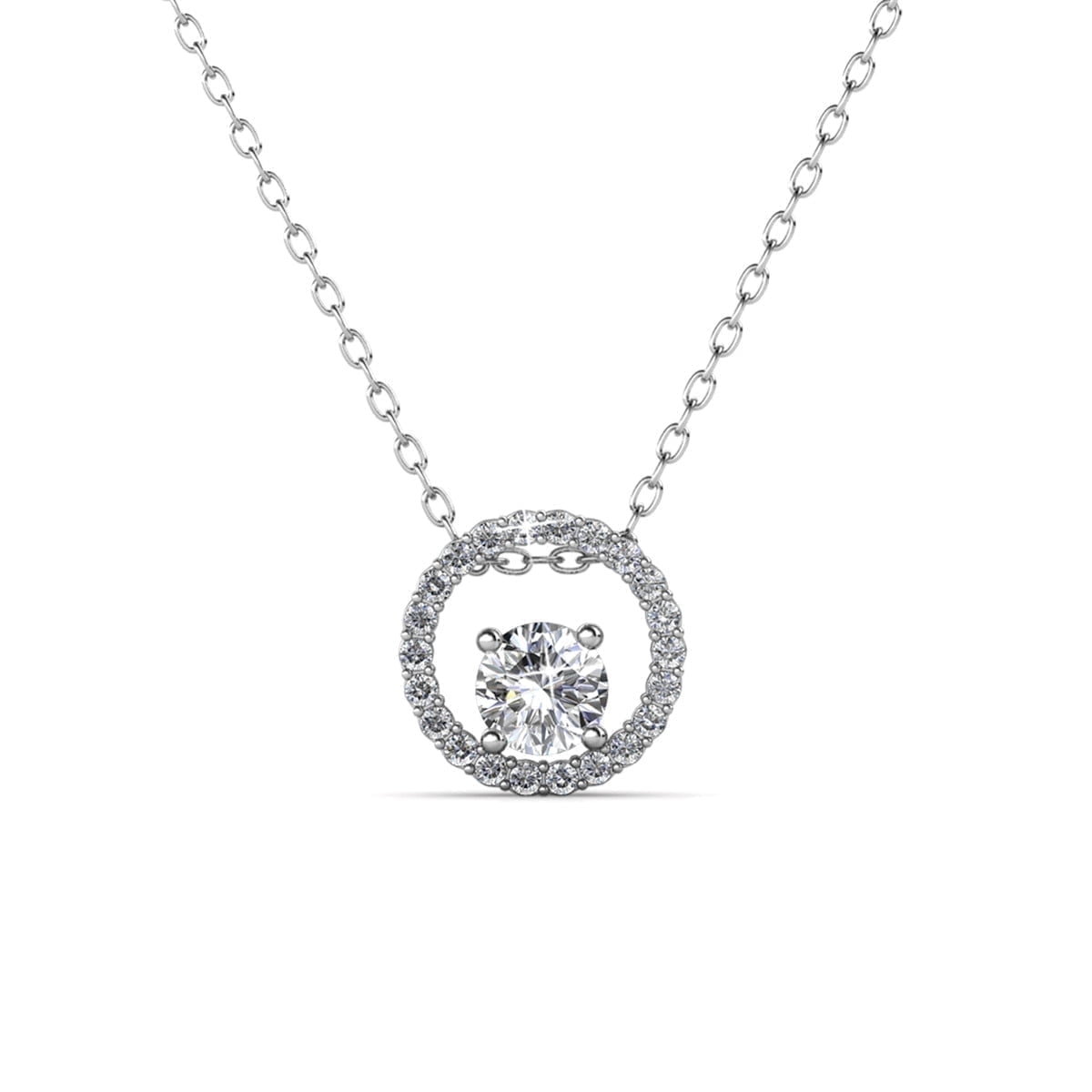Reign 18k White Gold Plated Halo Necklace and Earrings Jewelry Set with Swarovski Crystals