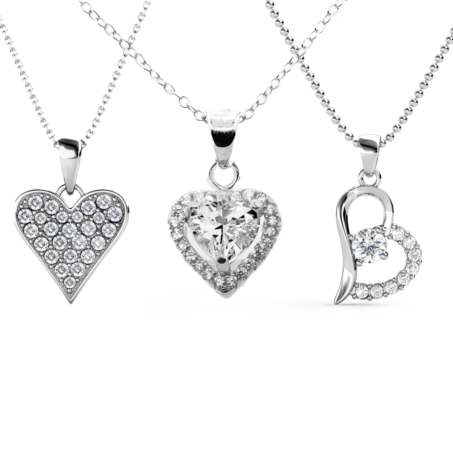 Pack of 3 - Cecilia, Amora, Laila 18k White Gold Plated Necklace for Women