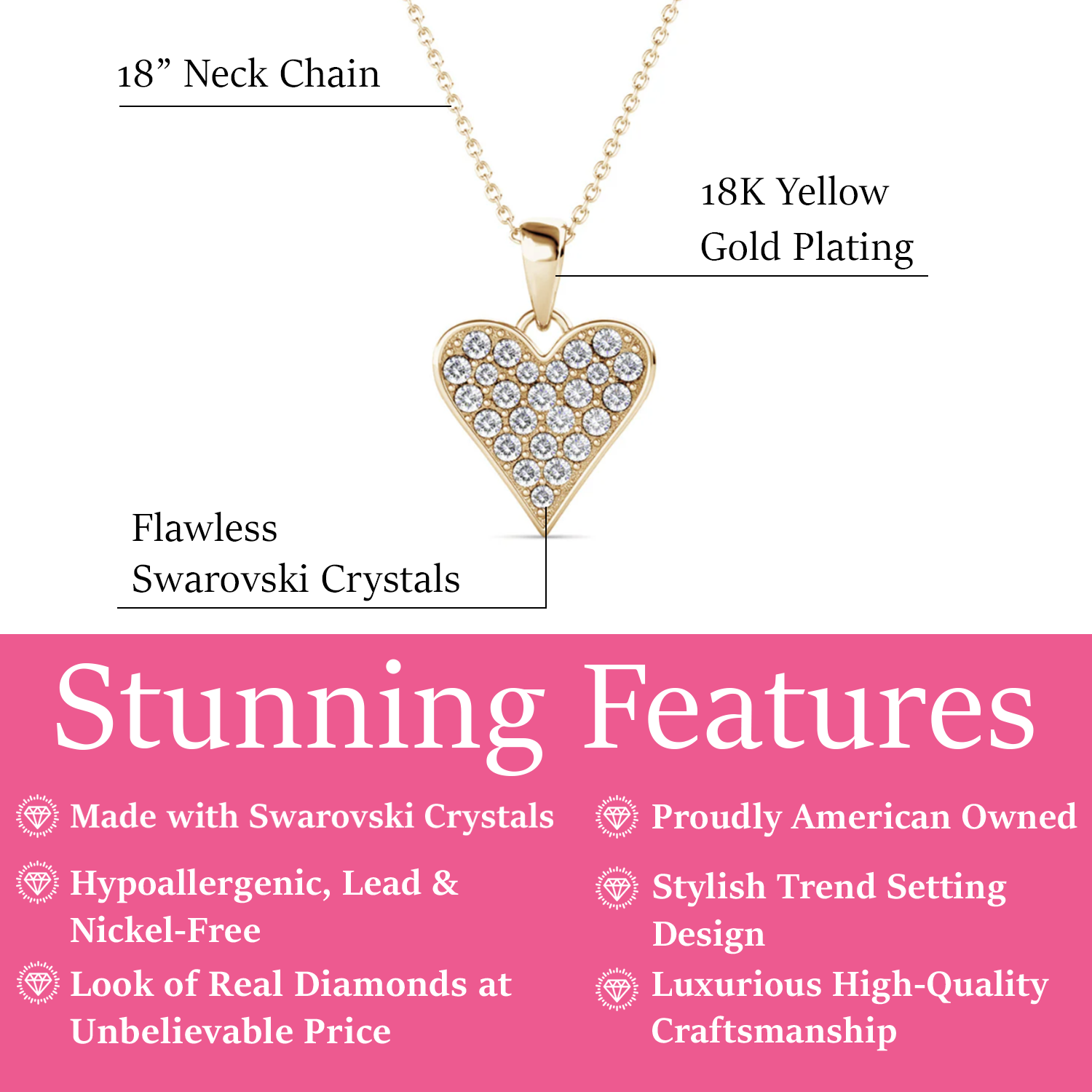 Cecilia 18k White Gold Plated Heart Pendant Necklace with Swarovski Crystals