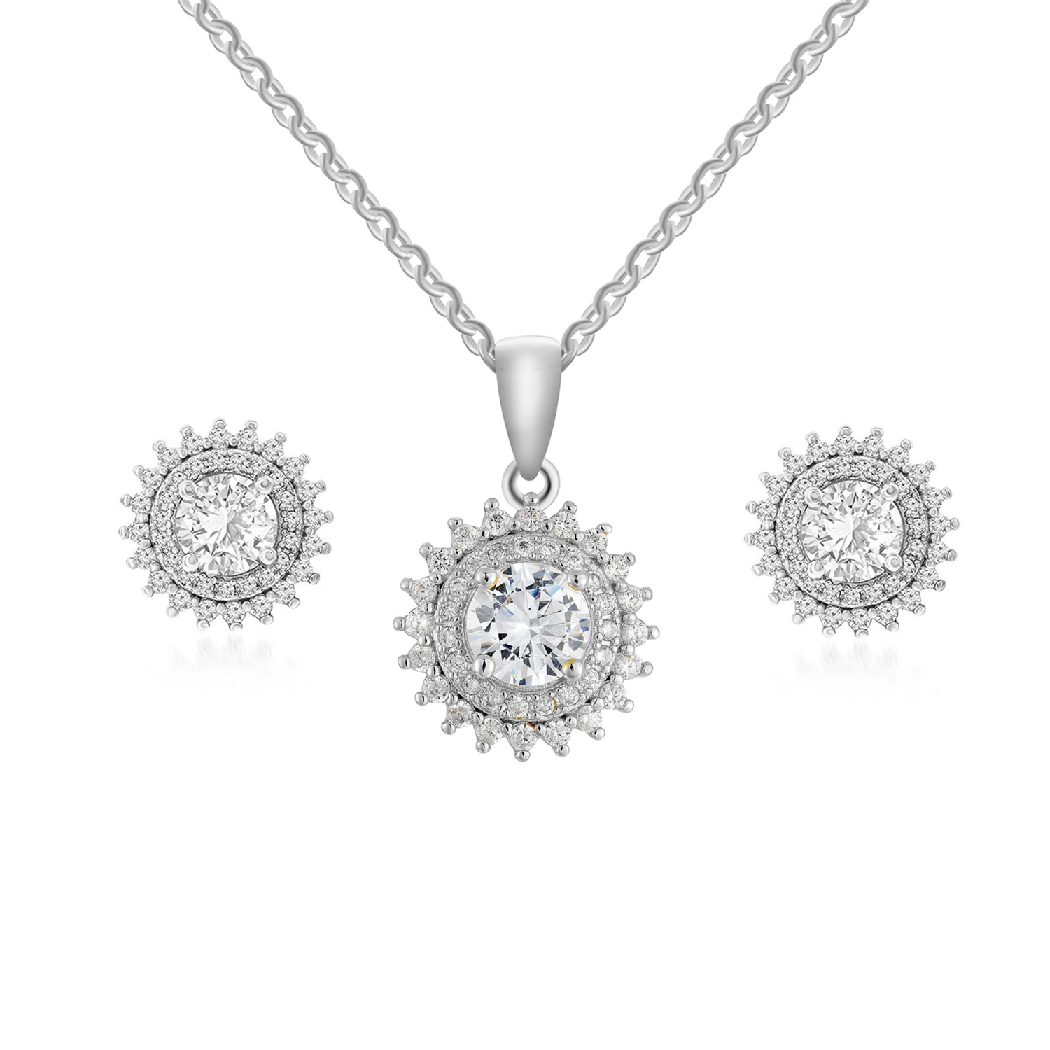Cordelia 18k White Gold Necklace and Stud Earrings Jewelry Set with Simulated Diamond Crystals